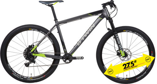 Btwin Rockrider 900 27.5" Mountain Bike - Grey/Neon Yellow 2017 Cross country (XC) bike